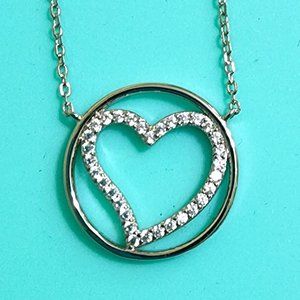 Olivia and Jackson Heart in a Circle Necklace Sterling Silver/Cubic Zirconia